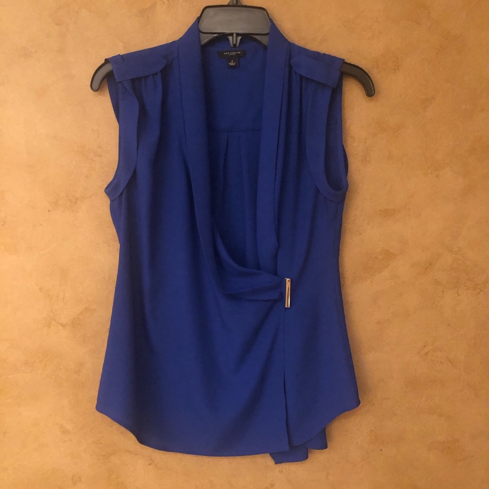 Ann Taylor Royal Blue Sleeveless Draped Front Blouse